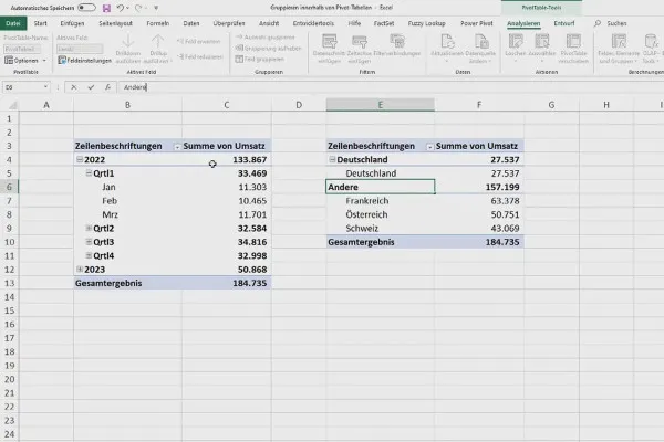 Pivot-Tabellen in Excel: 4.3 | Gruppieren innerhalb von Pivot-Tabellen