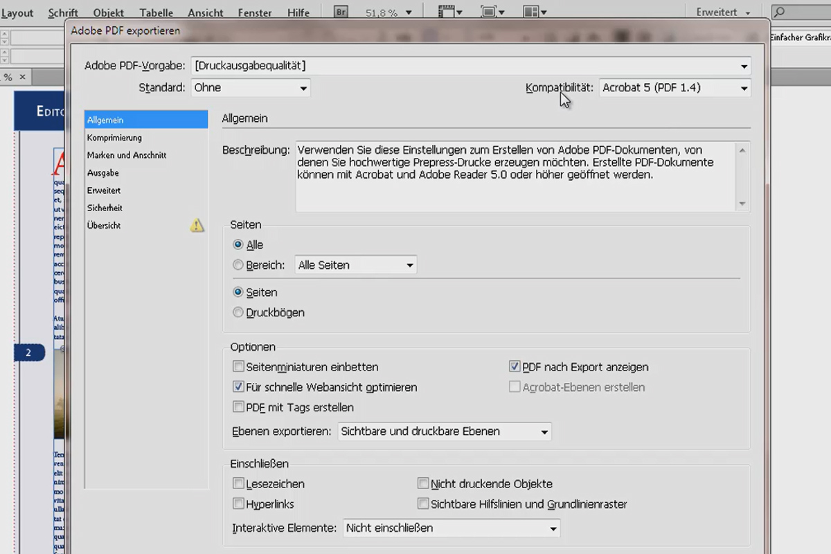 Exportación de PDF: configuración predeterminada de Acrobat