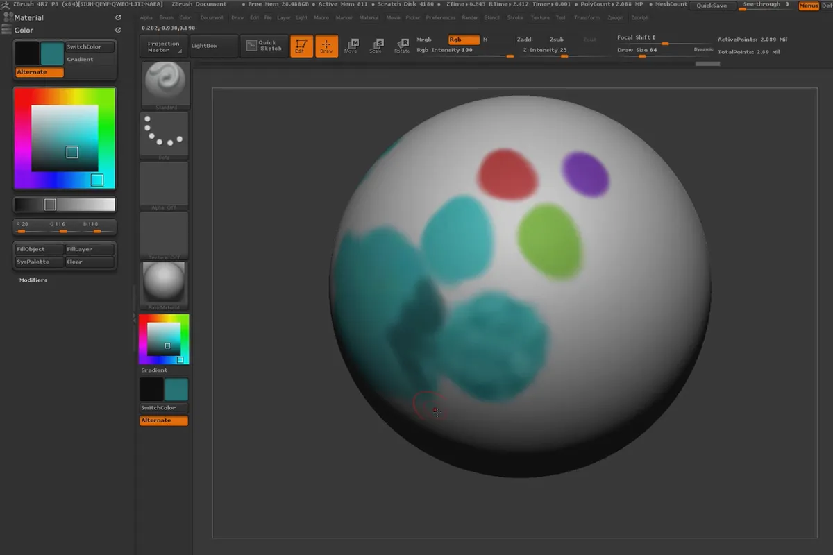 ZBrush 초보자를 위한: 6.2 폴리페인트