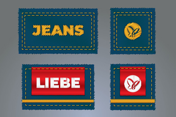 Illustrasyon grafik stilleri için açıklayıcı metinler ve vektör grafikler: Denim tarzı