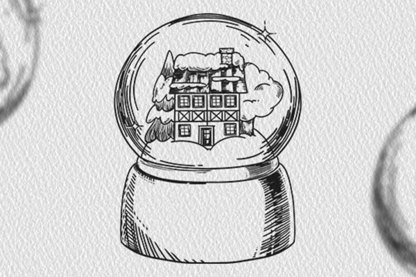 Motivo navideño en blanco y negro: bola de nieve