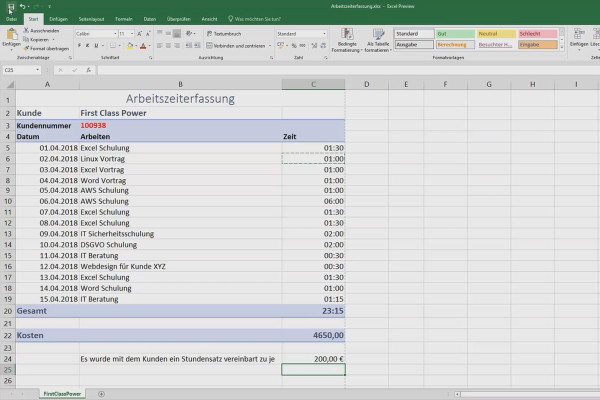 Excel training for more efficiency in the office: Calendar, organization chart & Co - 4.2 Working time with industry time