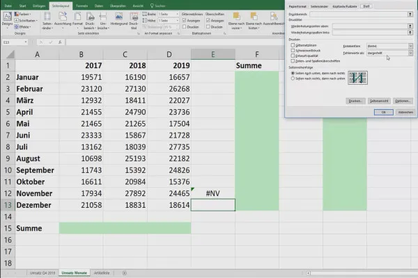 Excel-Tutorial: Pivot, Diagramme und Tabellen-Design zur anschaulichen Daten-Präsentation – 3.11 Fehlermeldungen beim Drucken ausblenden