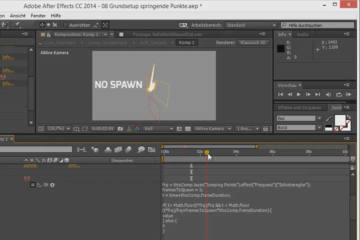 3D-Projekte in After Effects: Jumping Points - Sinus und Hit-Particles