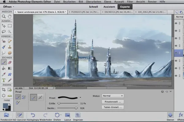 Digital bildebehandling for Airbrush-kunstnere: Digitalt maleri basert på prosjektet Space Landscape - legge til flere bygninger & siste finpuss