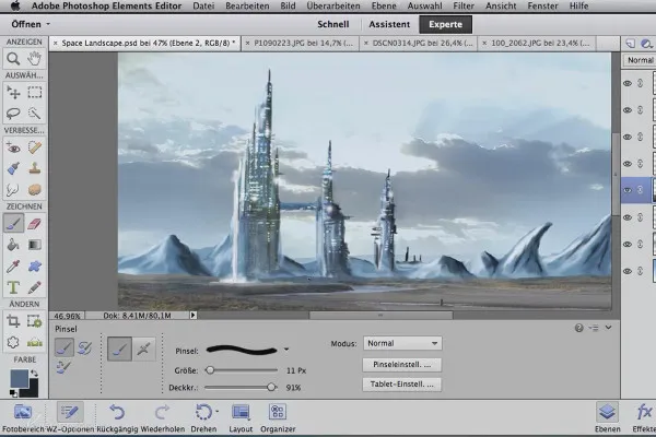 Digitale Bildbearbeitung für Airbrush-Künstler: Digitales Malen anhand des Projekts Space Landscape – weitere Gebäude hinzufügen & letzter Feinschliff