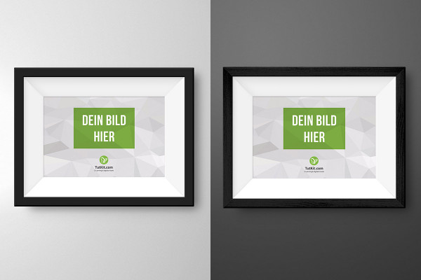Mockup for a black picture frame in landscape format with passe-partout