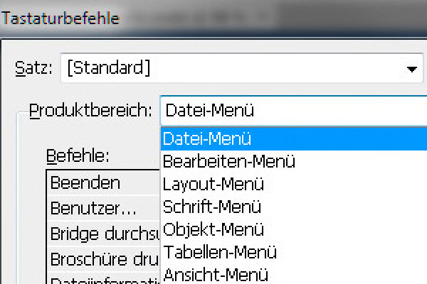 Tastaturbefehle in InDesign