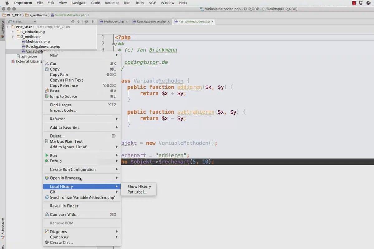 Objektorientert webprogrammering med PHP - 4.04 Variabel metodnavn.