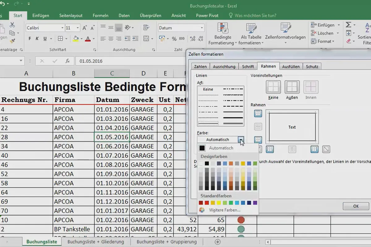 Excel-Grundlagen – Einführung für Anfänger: 26 Zellen formatieren: Rahmen