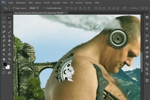 Photoshop-Composing - Das Schachspiel - Teil 14: Schulterzahnrad platzieren und realistisch integrieren