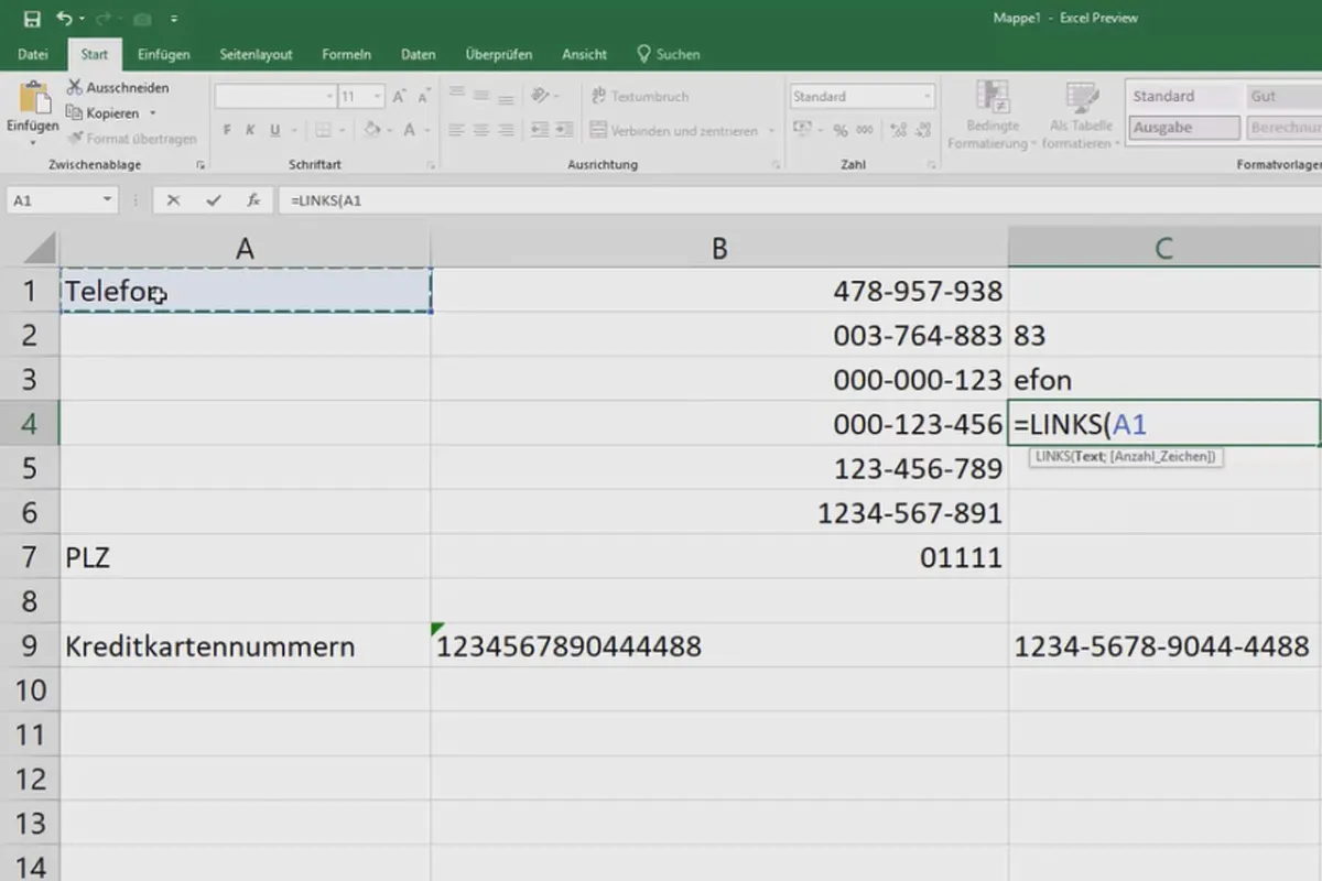 Excel-Kurs für Controlling und Vertrieb: Sortimentsliste, Einheiten, Währung & Co – 4.5 Letzten Zahlen einer großen Zahl ausgeben