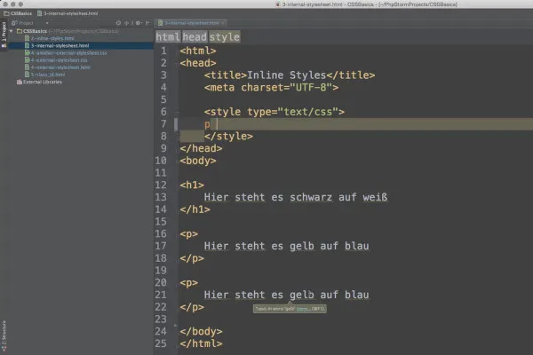Základy HTML, CSS a JavaScriptu – 26 interních stylů.