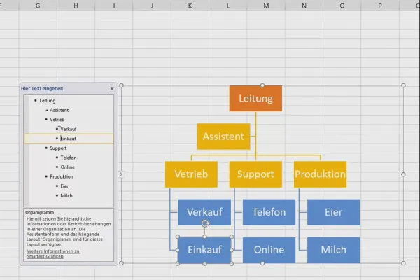 Excel-træning for øget effektivitet på kontoret: kalender, organigram og meget mere - 4.3 Opret organigram med SmartArt.