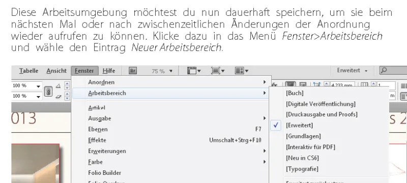 "InDesign" pritaikyti meniu ir paletės