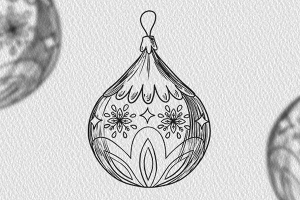 Motivo navideño en blanco y negro: adornos para el árbol de Navidad en forma de gota
