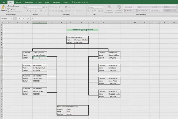 Excel training for more efficiency in the office: Calendar, organization chart & Co - 4.4 Create an intelligent organization chart without Smart Art