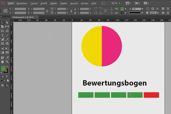 Spalvotos spalvų laukeliai „InDesign“ programoje.