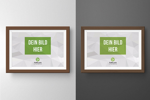 Mockup for picture frame in landscape format with narrow passe-partout, color customizable