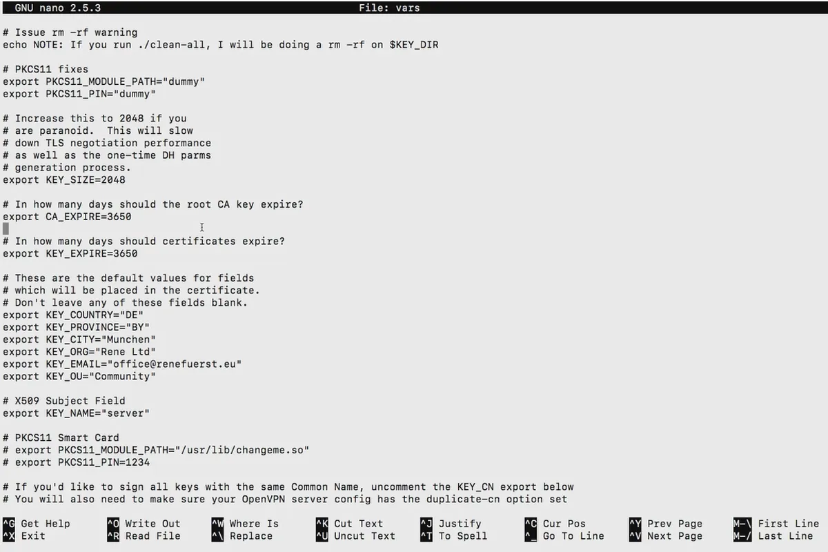 OpenVPN anlamak ve kurmak - ağda güvenli: 5.3 CA değişkenlerini yapılandırma.