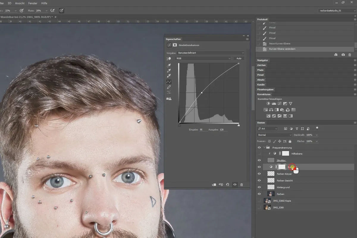 Separazione frequenza in Photoshop - 28 Dodge and Burn capelli.