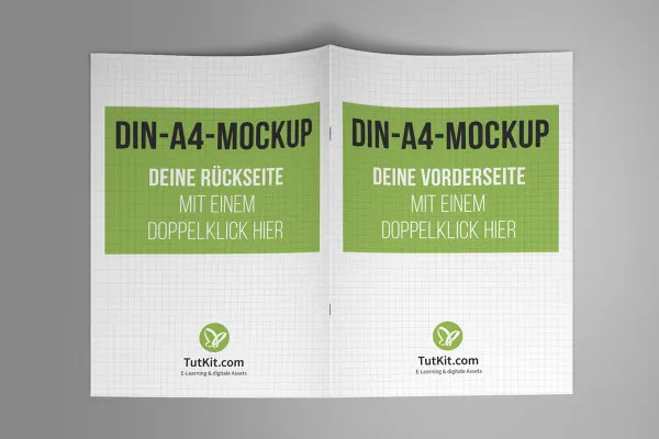 Mockup für Broschüren im A4-Hochformat: Vorder-, Rückseite und zwei Innenseiten