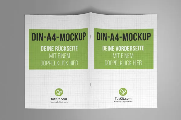 Layout per opuscoli in formato verticale A4: fronte, retro e due interne.