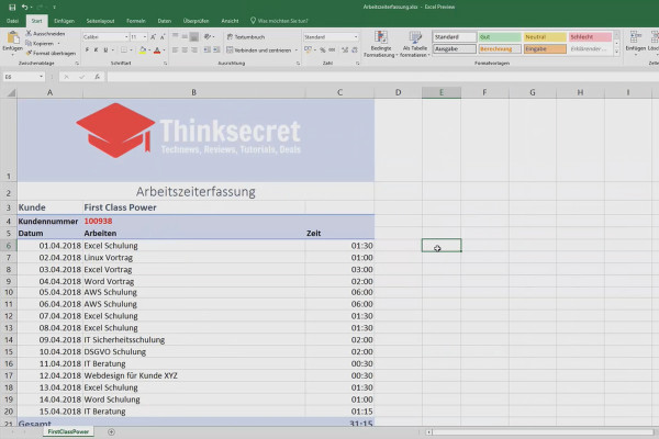 Excel training for more efficiency in the office: Calendar, organization chart & Co - 4.5 Images in tables