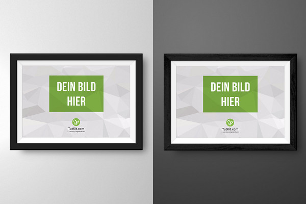 Mockup for a black picture frame in landscape format with narrow passe-partout