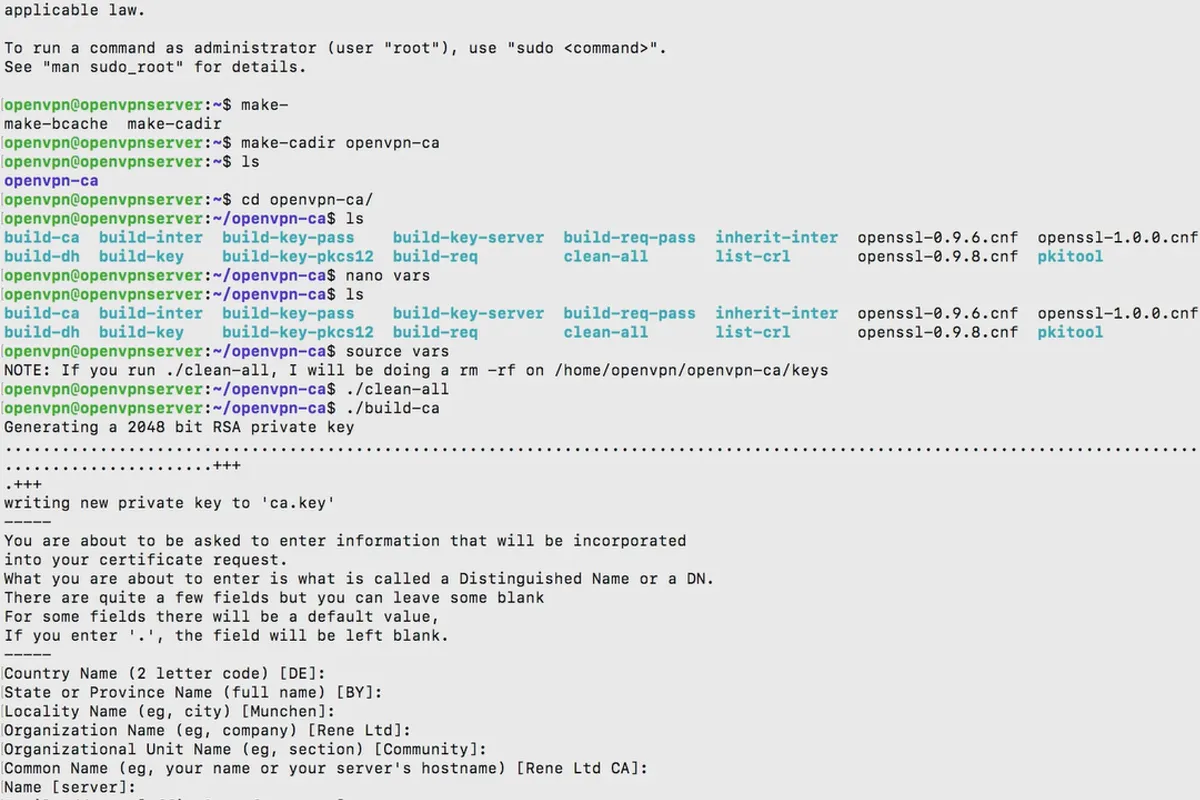 OpenVPN anlamak ve kurulumunu yapmak - ağda güvenli: 5.4 Sertifika yetkilendirme oluşturma