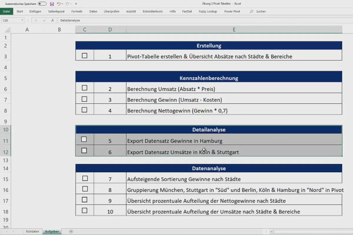 Pivot-Tabellen in Excel: 4.7 | Übung 3