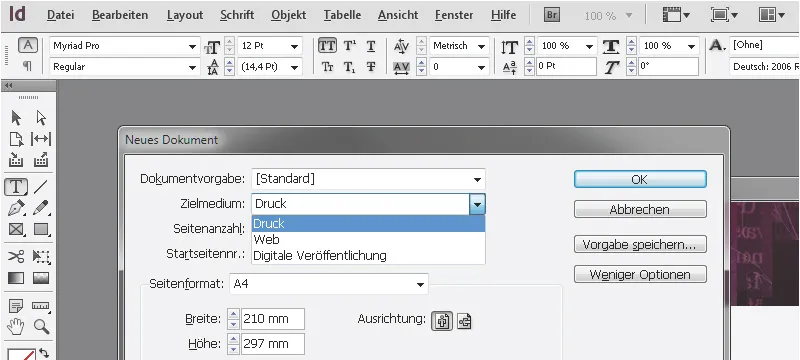 Šrifto srities nustatymas programoje "InDesign