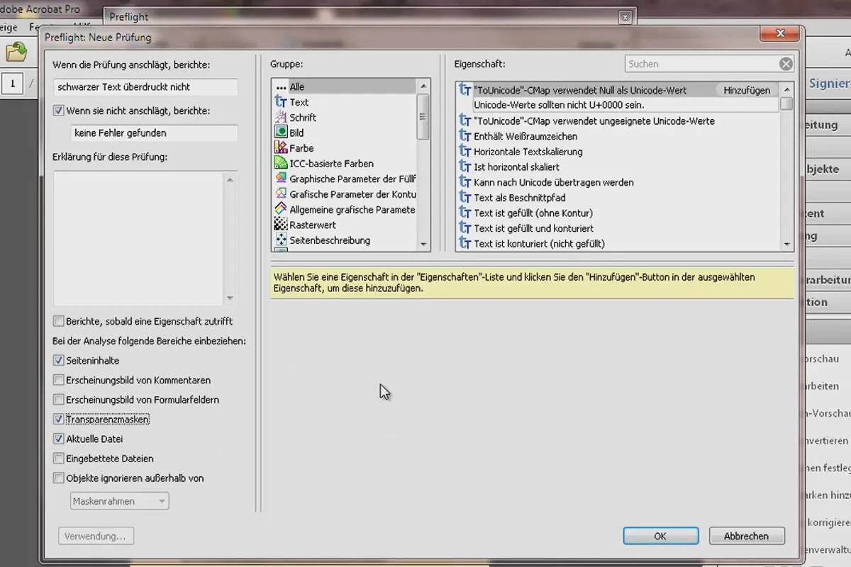 Benutzerdefinierte Prüf- und Korrekturregeln in Acrobat definieren