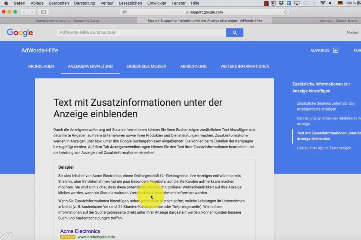 Google AdWords – weniger Kosten, mehr Kunden – 6.8 Anzeigenerweiterung: Zusatzinformationen