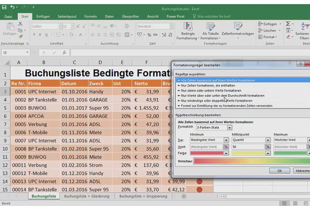 Excel-Grundlagen – Einführung für Anfänger: 29 Bedingte Formatierung: Grün, Rot, Häkchen