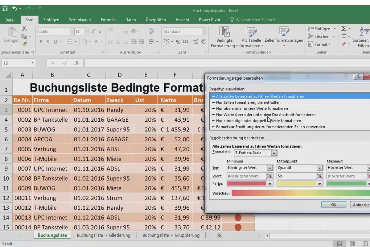 Excel-Grundlagen – Einführung für Anfänger: 29 Bedingte Formatierung: Grün, Rot, Häkchen