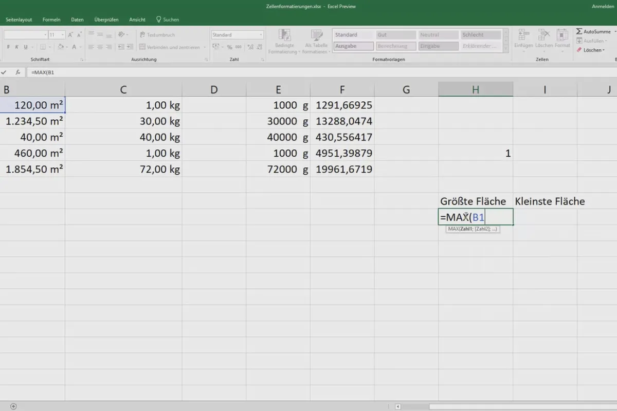 Cours Excel pour le contrôle et la vente : Liste des produits, unités, devise et cetera - 4.8 Détermination des valeurs maximales et minimales