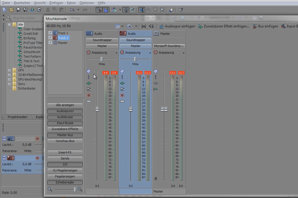 VEGAS Pro: Mixerkonsol och ljudkurvor