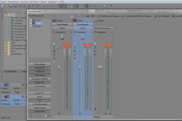 VEGAS Pro: Blandespillekonsol og lydkurver
