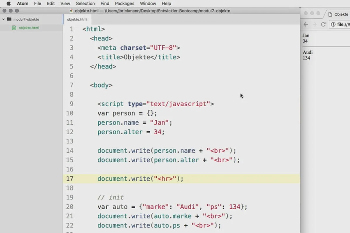 Software-Programmierung für Einsteiger: 7.2 Objekte und Eigenschaften in JavaScript definieren