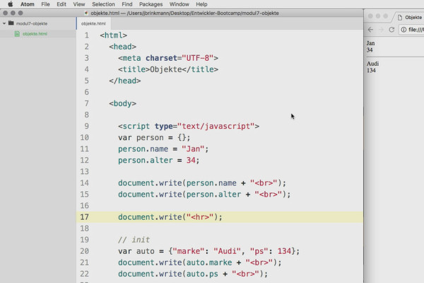 Software programming for beginners: 7.2 Defining objects and properties in JavaScript