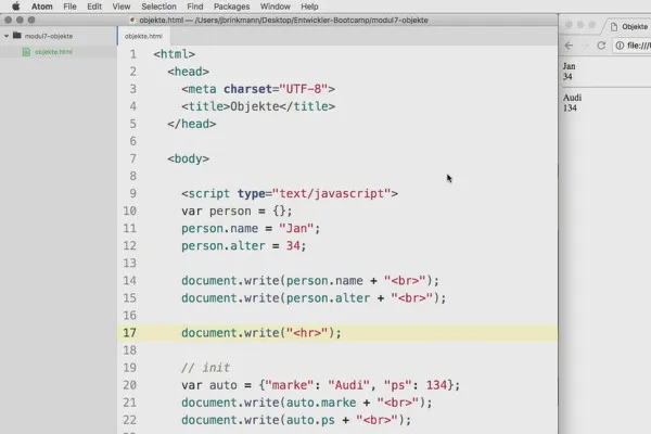 Software-Programmierung für Einsteiger: 7.2 Objekte und Eigenschaften in JavaScript definieren