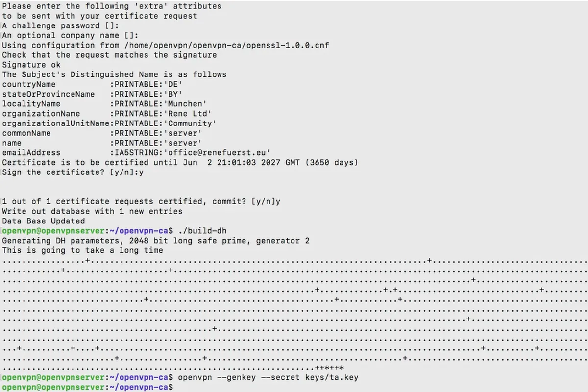 OpenVPN anlamak ve kurmak - güvenli ağda: 5.5 Sunucu Sertifikaları Oluşturma