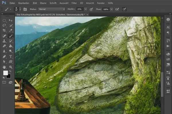 Photoshop-Composing - 체스 게임 - 파트 18: 오른쪽 거인에 장식물 배치 및 조절 II