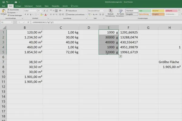 Excel-Kurs für Controlling und Vertrieb: Sortimentsliste, Einheiten, Währung & Co – 4.9 Formeln durch Zahlenwerte ersetzen