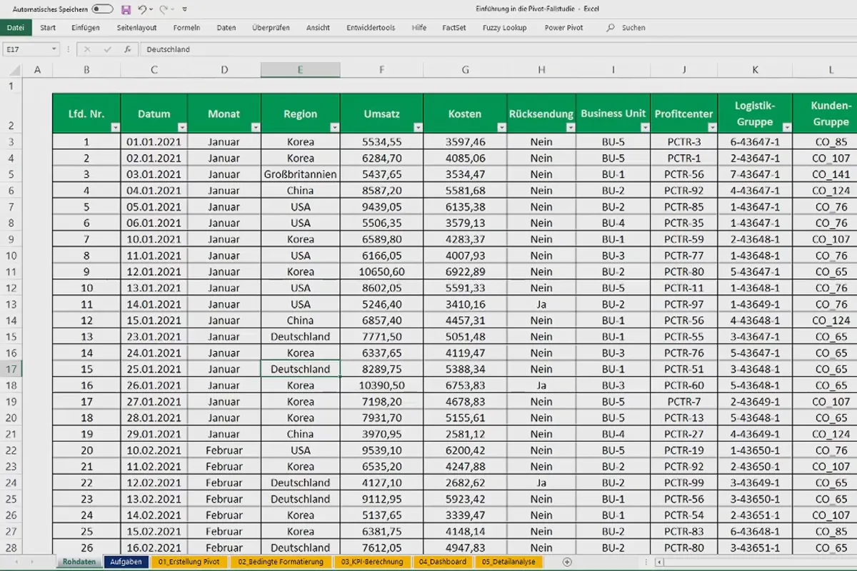 Pivot-Tabellen in Excel: 5.1 | Einführung in die Pivot-Fallstudie