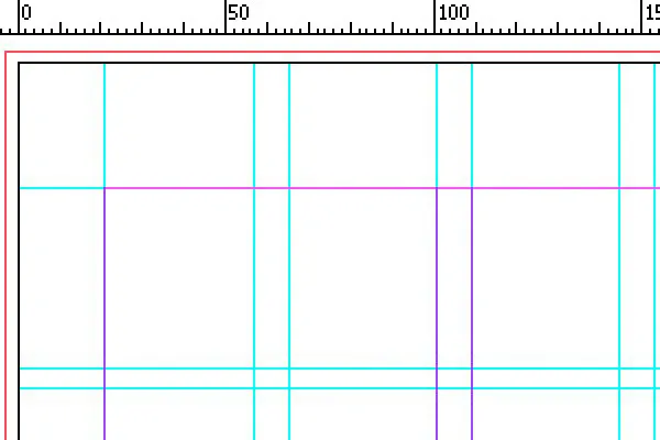 Liniuotės, tinkleliai ir kreipiančiosios programoje "InDesign