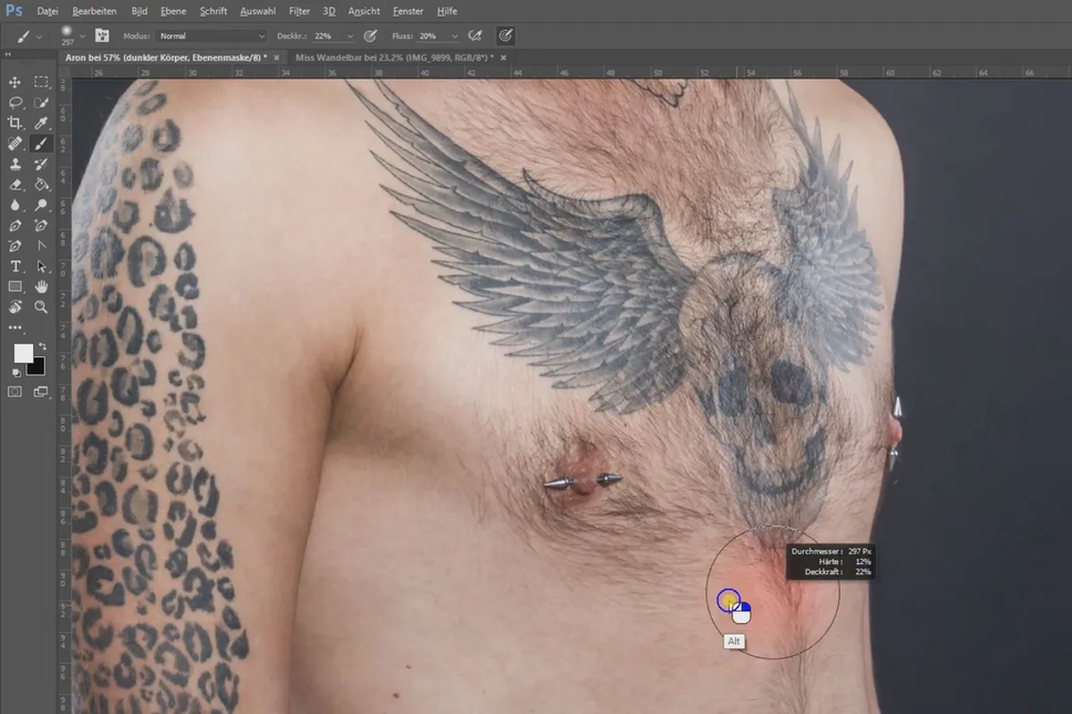 Separazione delle frequenze in Photoshop – 31 Dodge e Burn sul corpo