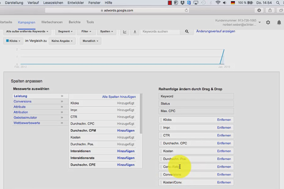 Google AdWords - less costs, more customers - 7.2 Set up key figures on the dashboard