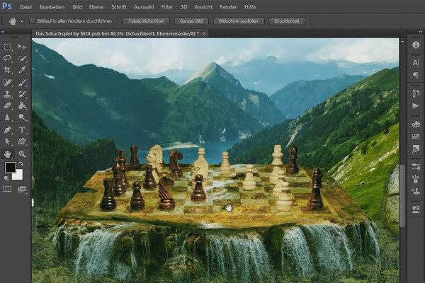 Photoshop-Composing - Das Schachspiel - Teil 19: Ein Schachbrett aus Fels und Wasser erstellen